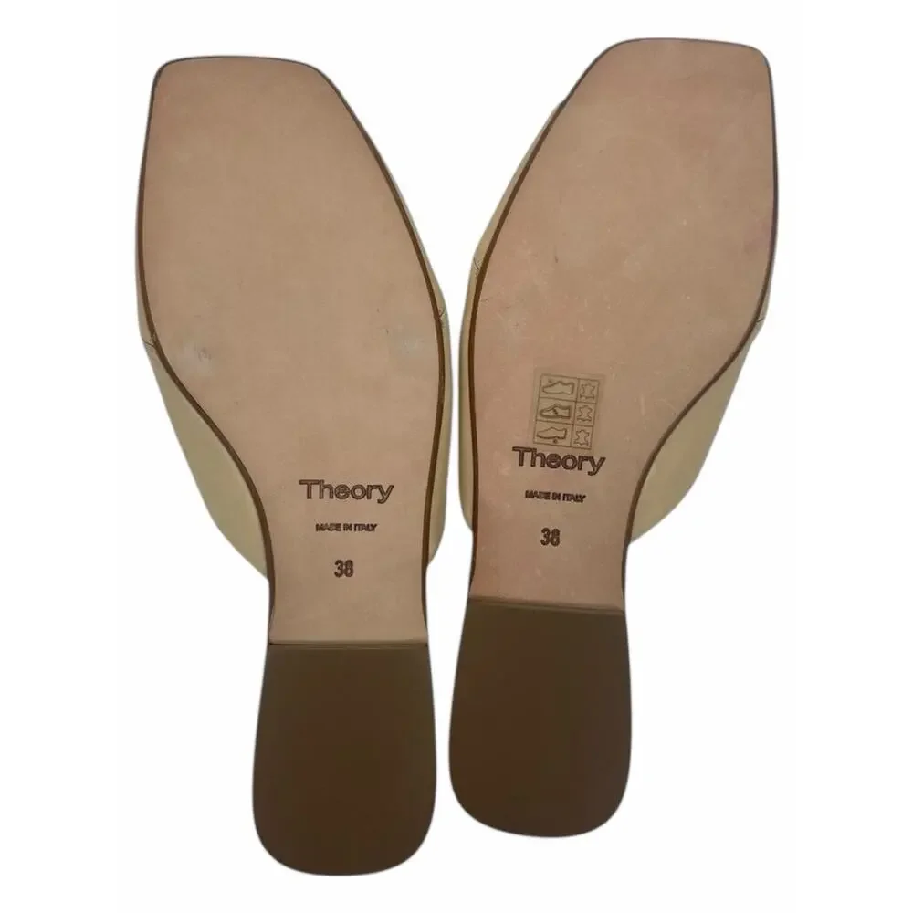 Theory Twisted Leather Sandal Slide Open Toe Beige Women Size 38